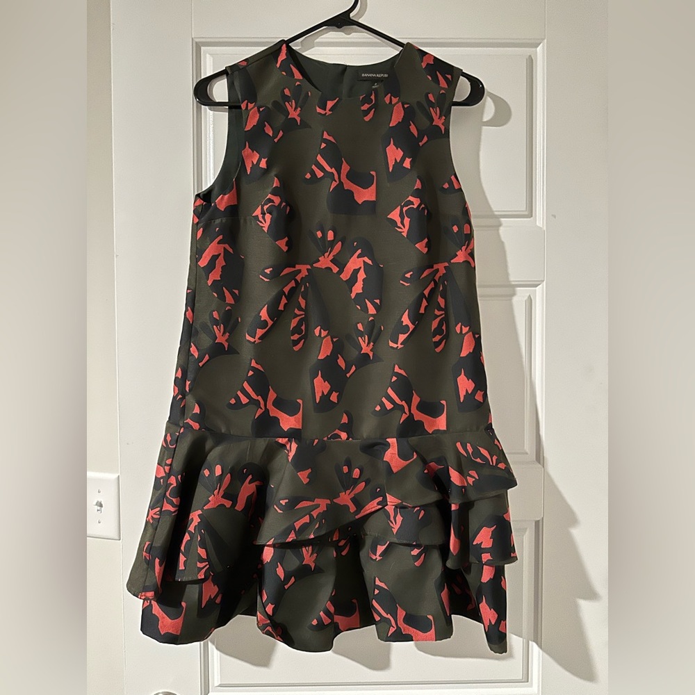 Banana Republic Jacquard Army Green & Pink drop waist dress drop waist dress